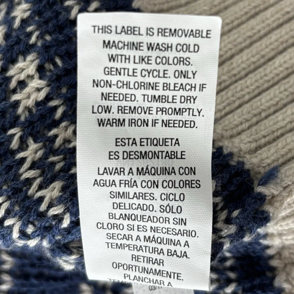 Mens Fair Isle Sweater‎ 100% Cotton Navy Blue Beige Sz L Grandpa Preppy Academia